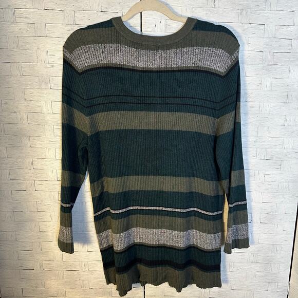 Investment women’s sweater  button shoulder crewneck, striped electric grandma ￼ - Picture 2 of 7